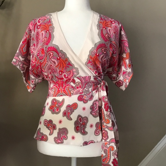 Tibi Tops - Tibi Silk Kimono Sleeve Silk Wrap Top XS